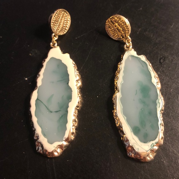 Gold and Turquoise colored earrings - Picture 2 of 2